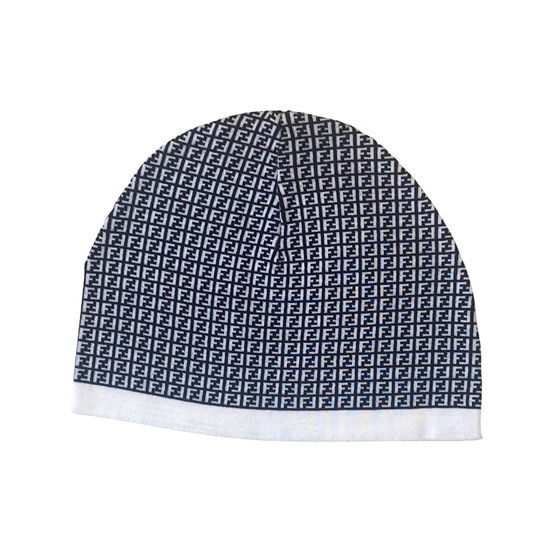 Fendi FF Print Nero and Bianco Knitted Wool Beanie available at Queen Bee of Beverly Hills