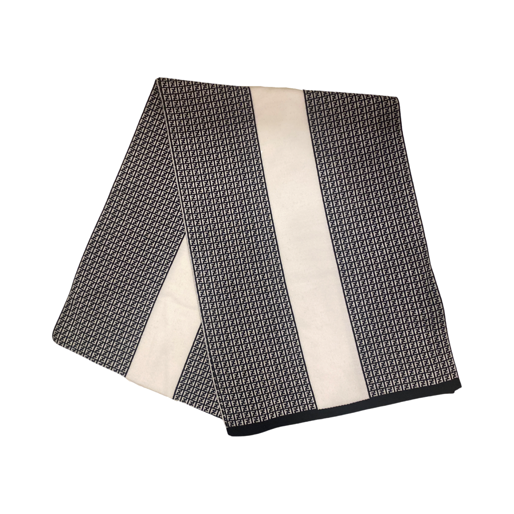 Fendi FF Print Nero and Bianco Knitted Wool Scarf available at Queen Bee of Beverly Hills