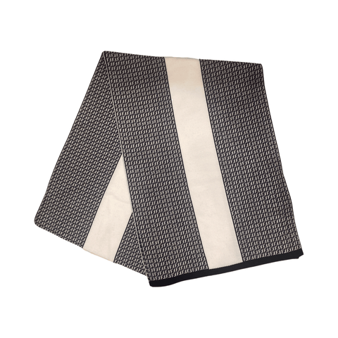 Fendi FF Print Nero and Bianco Knitted Wool Scarf available at Queen Bee of Beverly Hills