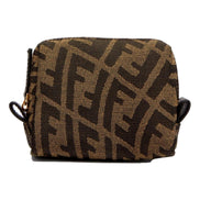 Fendi FF Vertigo Brown Canvas Small Travel Beauty Pouch Clutch Bag available at Queen Bee of Beverly Hills