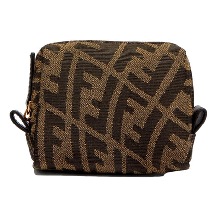 Fendi FF Vertigo Brown Canvas Small Travel Beauty Pouch Clutch Bag available at Queen Bee of Beverly Hills