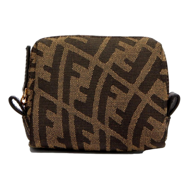 Fendi FF Vertigo Brown Canvas Small Travel Beauty Pouch Clutch Bag available at Queen Bee of Beverly Hills