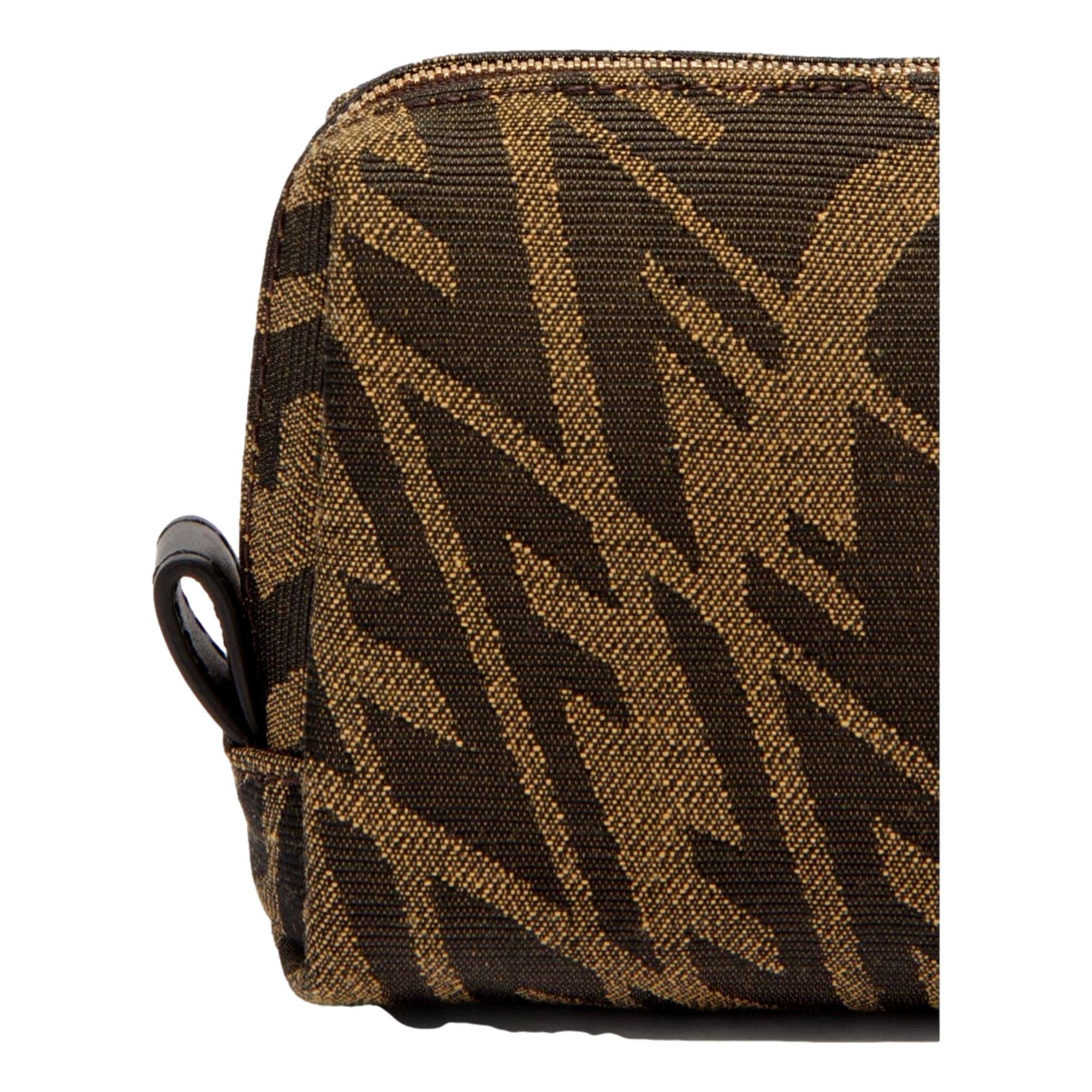 Fendi FF Vertigo Brown Canvas Small Travel Beauty Pouch Clutch Bag Fendi FF Vertigo Brown Canvas Small Travel Beauty Pouch Clutch Bag