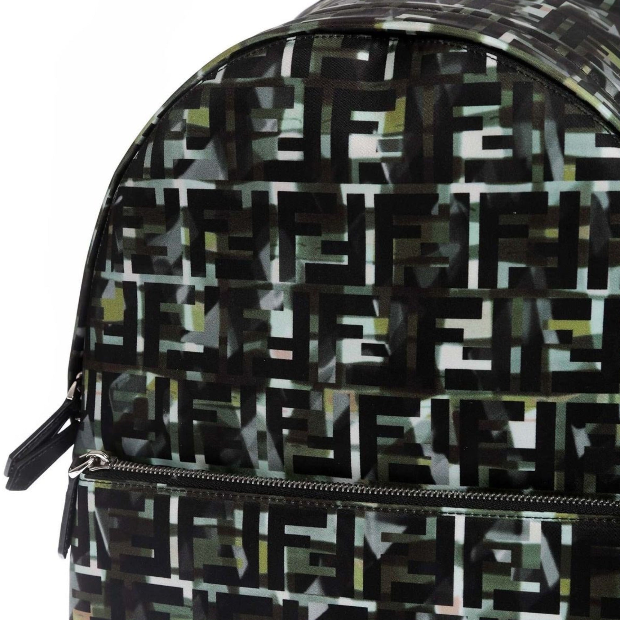 Fendi FF Zucca Nylon Multicolor Camouflage Print Large Backpack available at Queen Bee of Beverly Hills