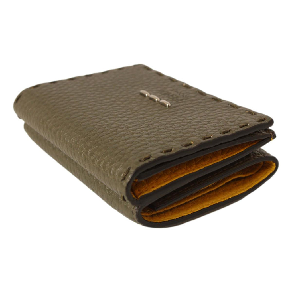 Fendi Grey Selleria Calf Leather Staples Small Trifold Wallet 7M0280 at_Queen_Bee_of_Beverly_Hills