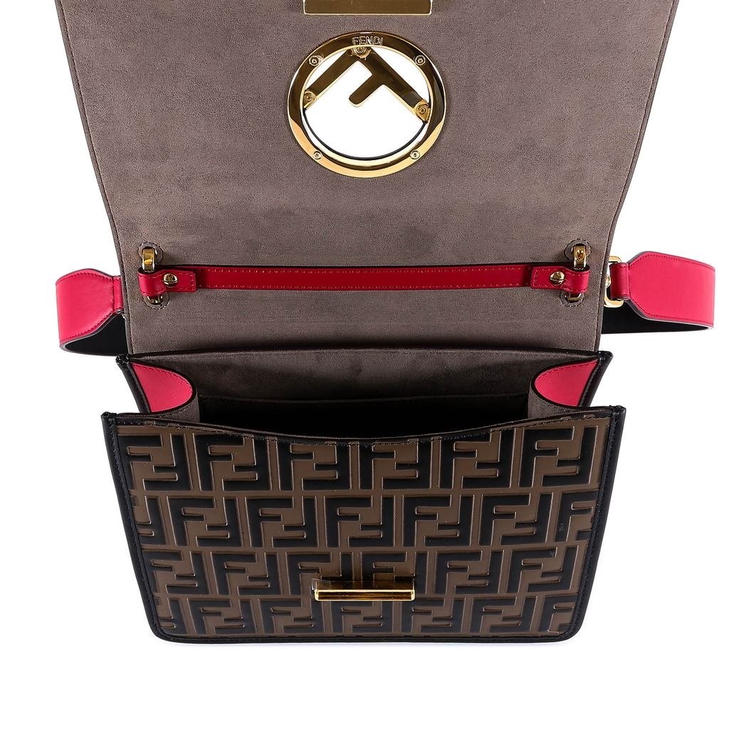 Fendi Kan I F Red Brown Zucca Embossed Leather Shoulder Bag 8BT284 at_Queen_Bee_of_Beverly_Hills