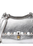 Fendi Kan I Metallic Silver Calfskin Scalloped Studded Bag available at Queen Bee of Beverly Hills