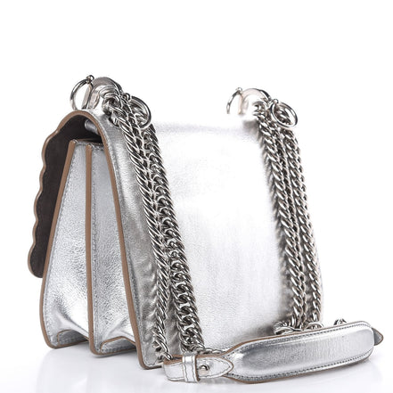 Fendi Kan I Metallic Silver Calfskin Scalloped Studded Bag available at Queen Bee of Beverly Hills