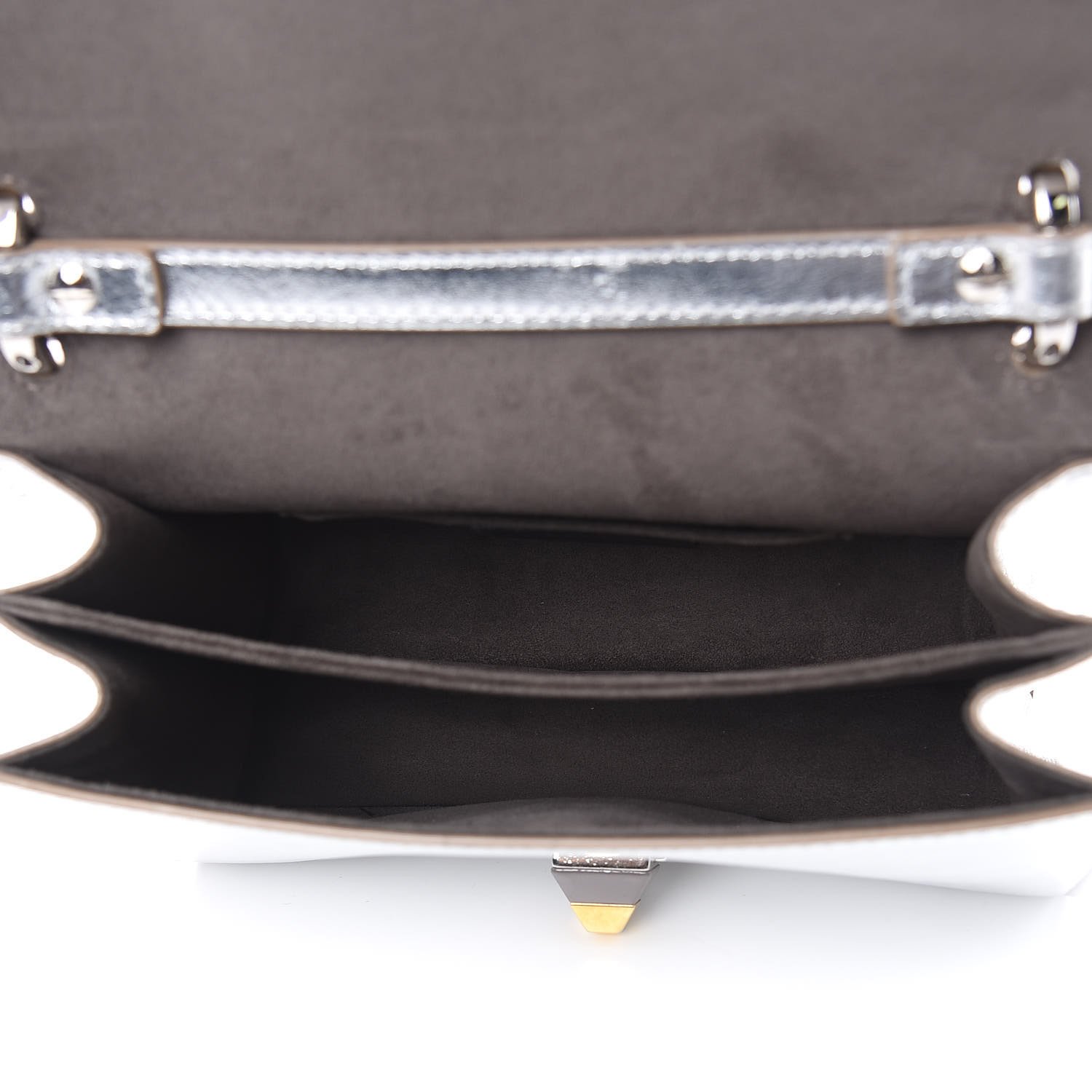 Fendi Kan I Metallic Silver Calfskin Scalloped Studded Bag available at Queen Bee of Beverly Hills