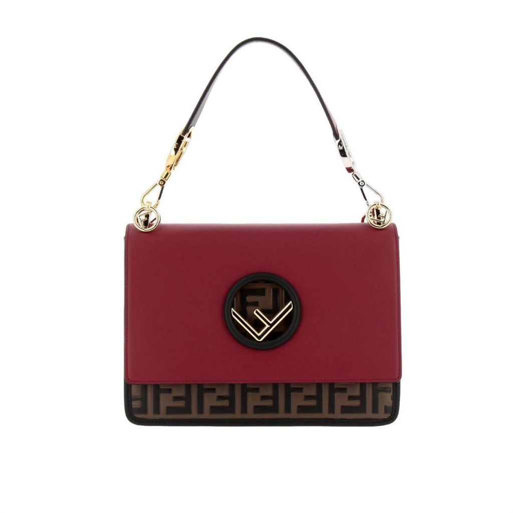 Fendi Kan I Red F Shoulder Bag Leather with Zucca Embossed 8BT284 at_Queen_Bee_of_Beverly_Hills