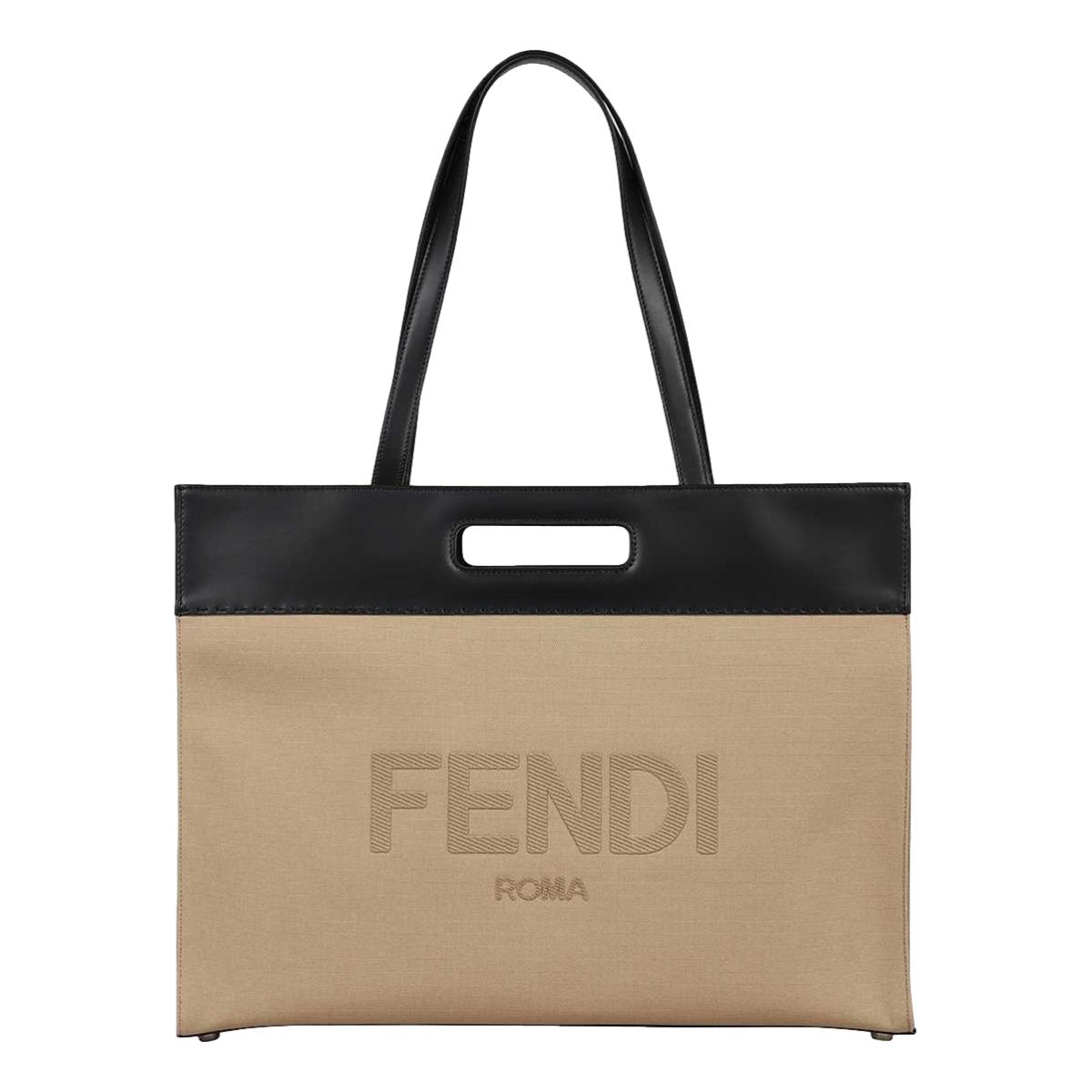 Fendi Logo 2-Way Shopping Tote Canvas and Leather Tote Bag 7VA480 at_Queen_Bee_of_Beverly_Hills