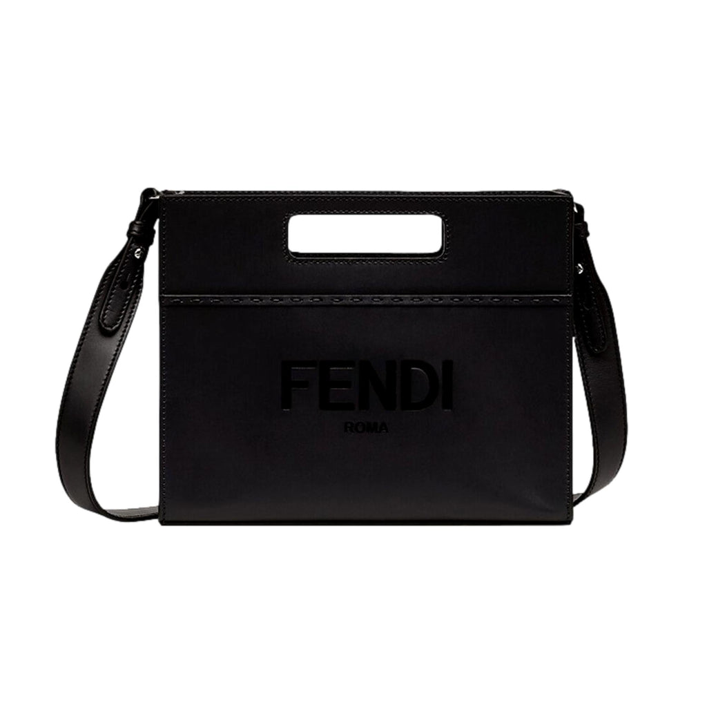 Fendi Logo 2-Way Smooth Black Leather Small Tote Bag – Queen Bee