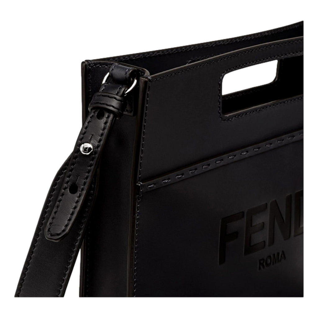Fendi Logo 2-Way Smooth Black Leather Small Tote Bag 7VA547 at_Queen_Bee_of_Beverly_Hills