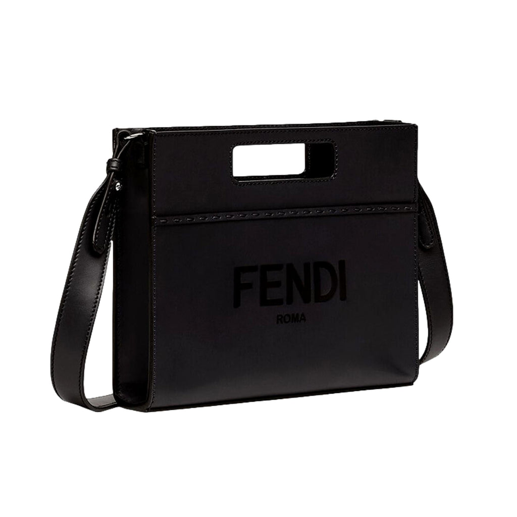 Fendi Logo 2-Way Smooth Black Leather Small Tote Bag – Queen Bee