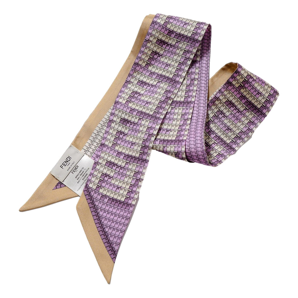 Fendi Logo Print Lilac and Beige Women's Wrappy Sillk Scarf FXT011 at_Queen_Bee_of_Beverly_Hills