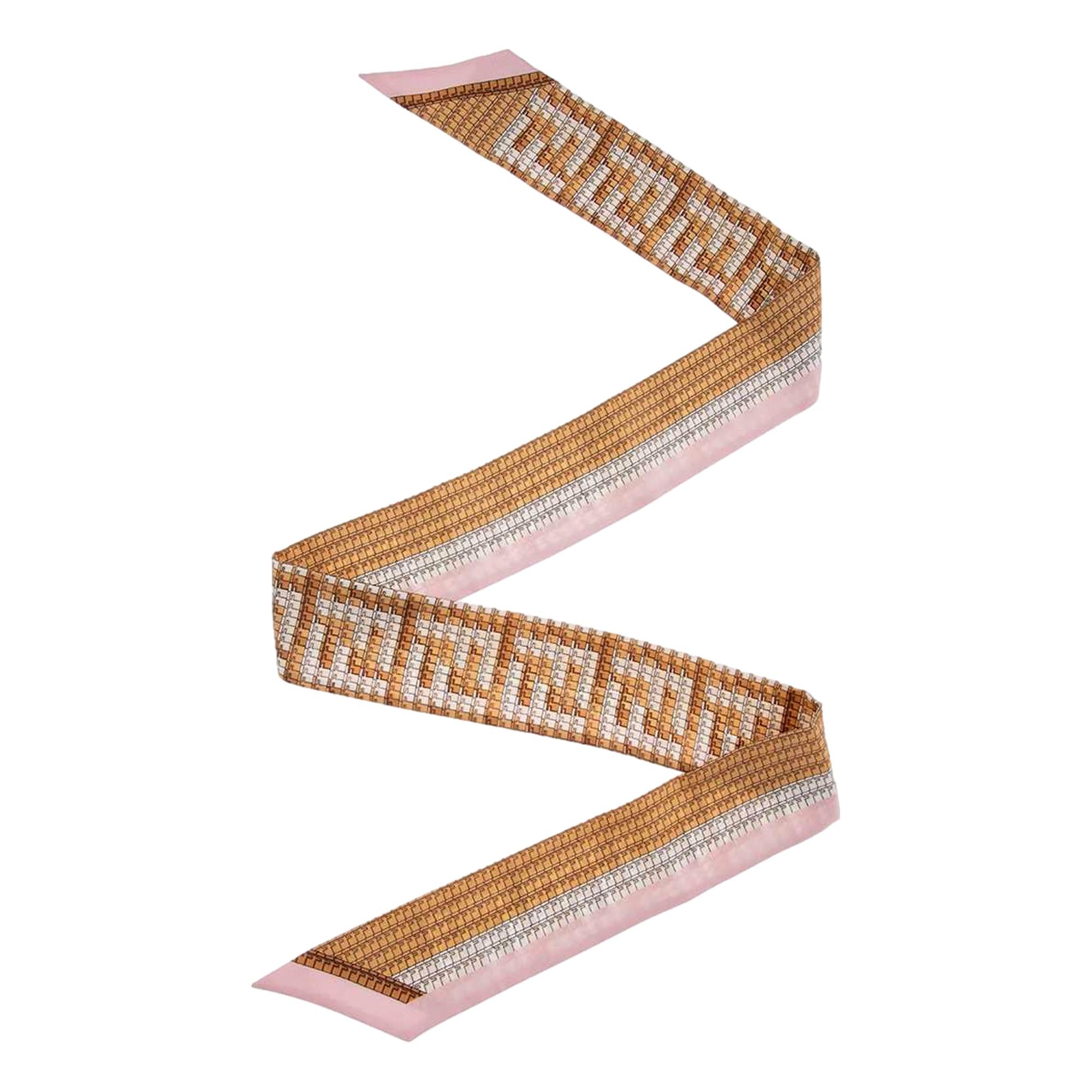 Fendi Logo Print Pink and Beige Women's Wrappy Sillk Scarf FXT011 at_Queen_Bee_of_Beverly_Hills
