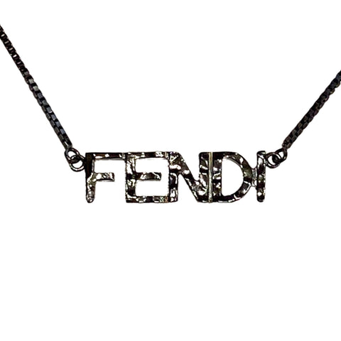 Fendi Logo Textured Metal Ultra Black Chain Necklace 7AJ532 at_Queen_Bee_of_Beverly_Hills
