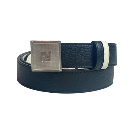 Fendi Mens Black White Reversible Grained Leather Belt 105 available at Queen Bee of Beverly Hills
