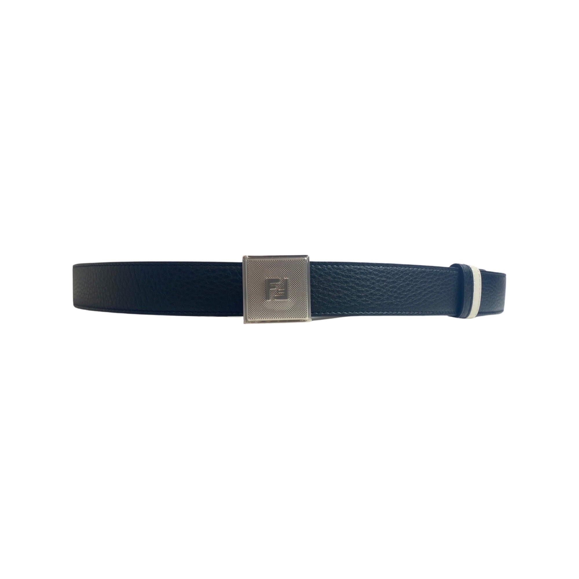 Fendi Mens Black White Reversible Grained Leather Belt 105 available at Queen Bee of Beverly Hills