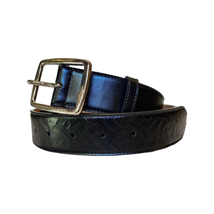 Fendi Mens Silver Buckle Smooth Black Calf Leather Belt 105 available at Queen Bee of Beverly Hills