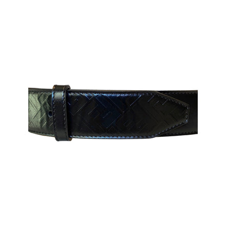 Fendi Mens Silver Buckle Smooth Black Calf Leather Belt 105 available at Queen Bee of Beverly Hills