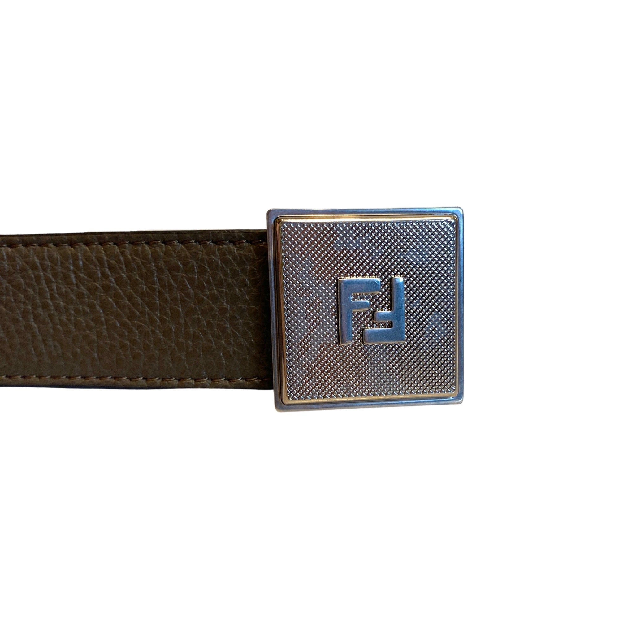 Fendi Mens Yellow Brown Reversible Grained Leather Belt 95 – Queen