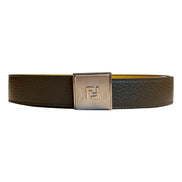 Fendi Mens Yellow Brown Reversible Grained Leather Belt 95 available at Queen Bee of Beverly Hills