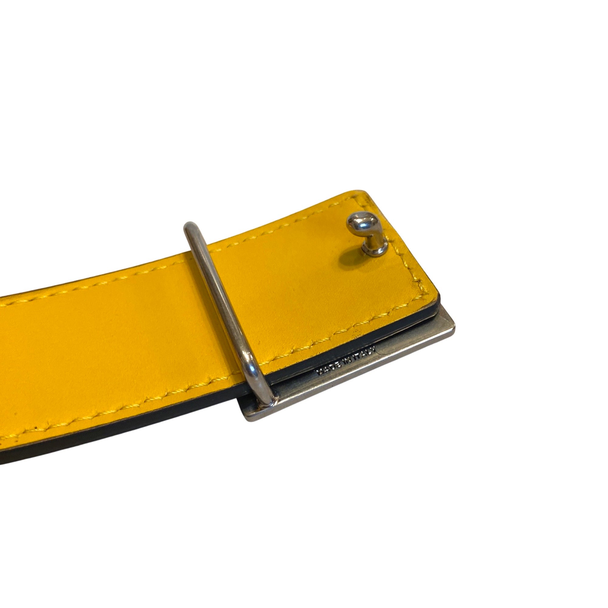 Fendi Mens Yellow Brown Reversible Grained Leather Belt 95 available at Queen Bee of Beverly Hills