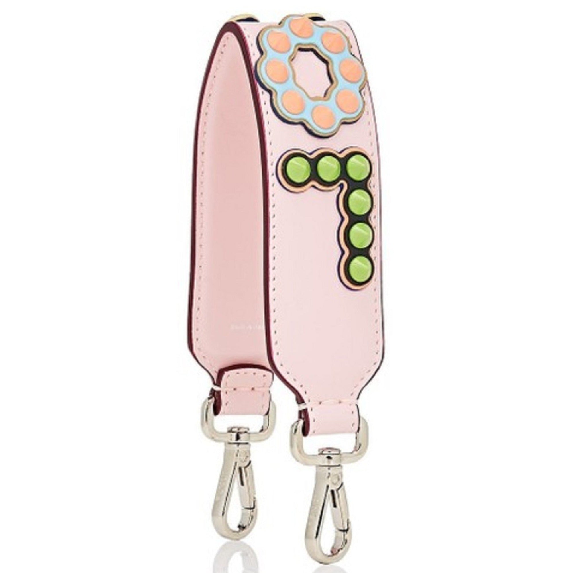 Fendi Mini Strap You Pink Peonia Multicolor "LOVE" Studded Leather available at Queen Bee of Beverly Hills