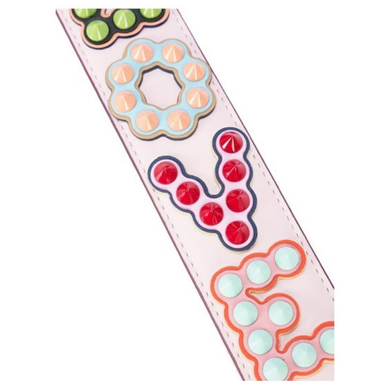 Fendi Mini Strap You Pink Peonia Multicolor "LOVE" Studded Leather available at Queen Bee of Beverly Hills