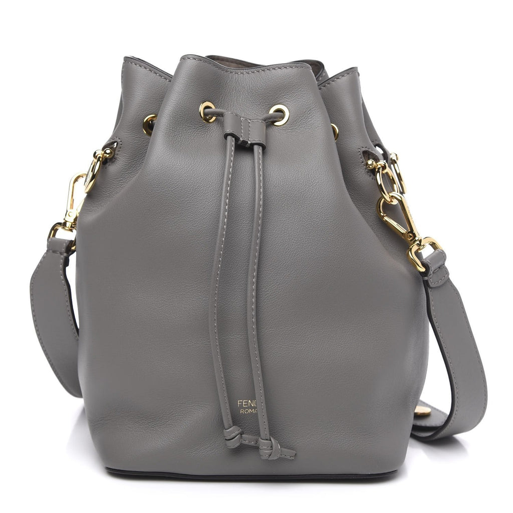 Fendi Mon Tresor Grey Calfskin Leather Bucket Bag 8BT298 at_Queen_Bee_of_Beverly_Hills
