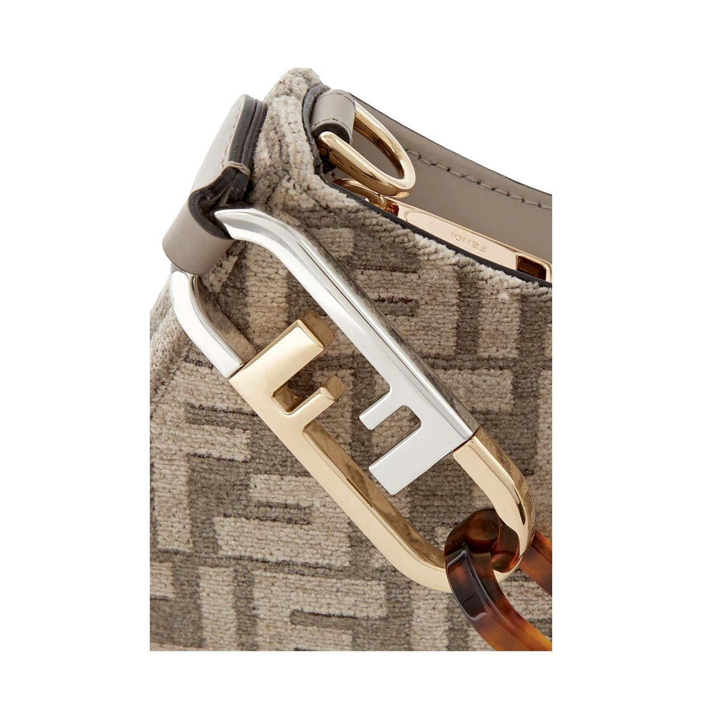 Fendi O'Lock Swing FF Logo Tortora Gray Chenille Shoulder Bag at_Queen_Bee_of_Beverly_Hills