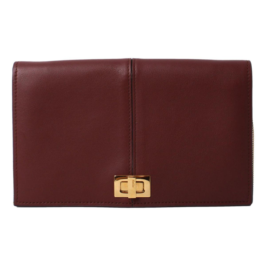 Fendi Peekaboo Brown Leather Zucca Chain Wallet Clutch Bag 8M0414 at_Queen_Bee_of_Beverly_Hills