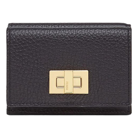 Fendi Peekaboo Calf Leather F Logo Black Micro Trifold Wallet 8M0415 at_Queen_Bee_of_Beverly_Hills