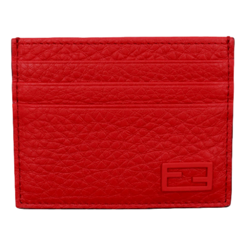 Fendi Red Calfskin Grained Leather Logo Card Case Wallet 7M0164 at_Queen_Bee_of_Beverly_Hills