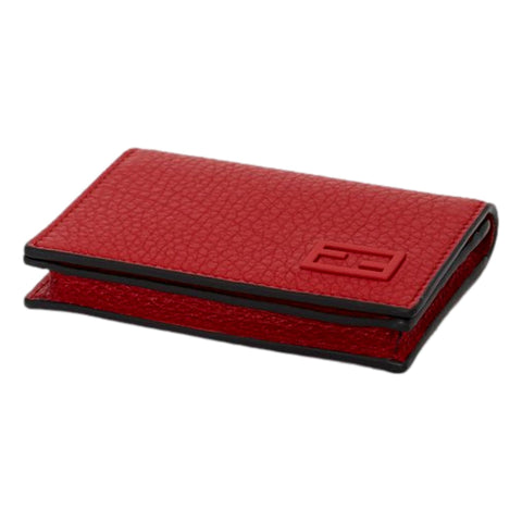 Fendi Red Grained Leather Baguette Logo Card Case Wallet 7M0222 at_Queen_Bee_of_Beverly_Hills