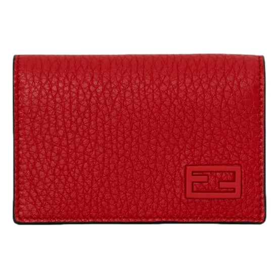 Fendi Red Grained Leather Baguette Logo Card Case Wallet available at Queen Bee of Beverly Hills