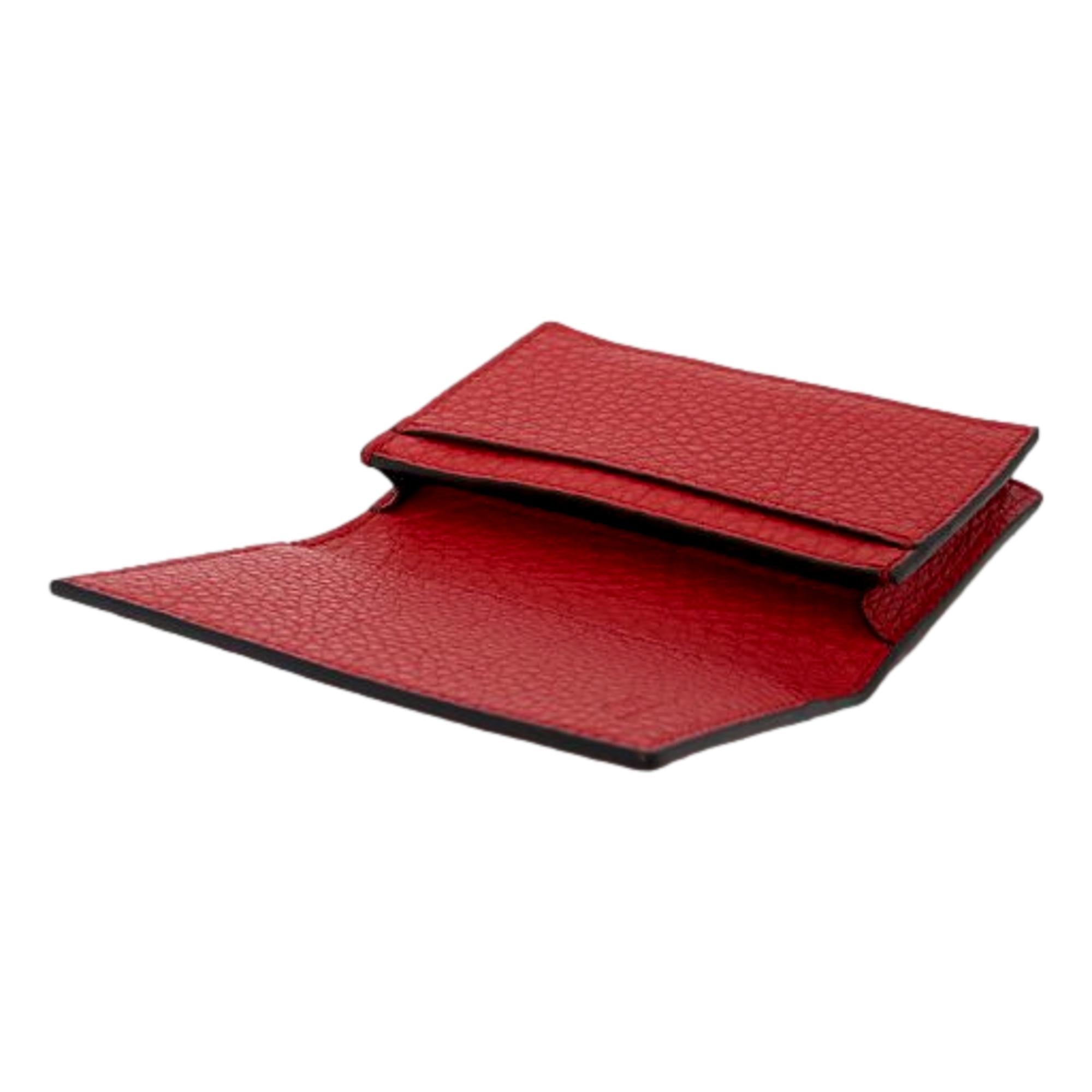 Fendi Red Grained Leather Baguette Logo Card Case Wallet available at Queen Bee of Beverly Hills