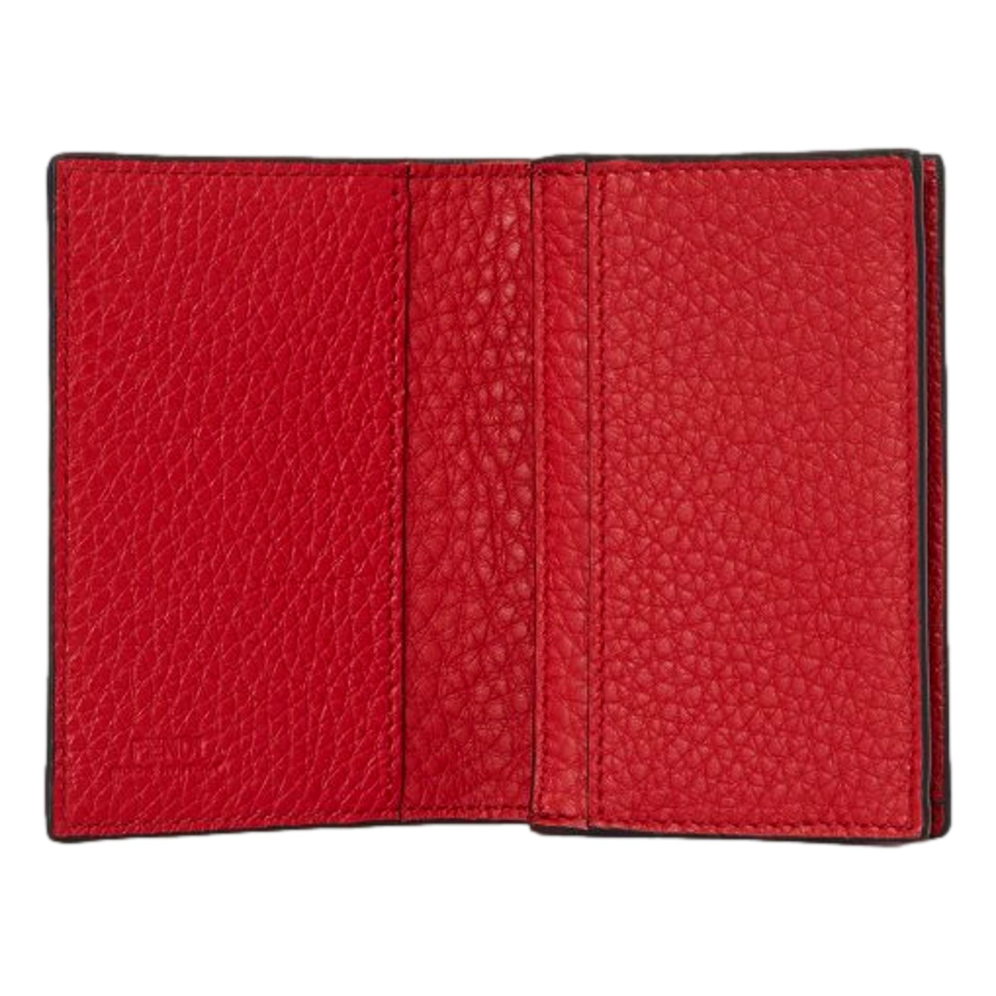 Fendi Red Grained Leather Baguette Logo Card Case Wallet available at Queen Bee of Beverly Hills