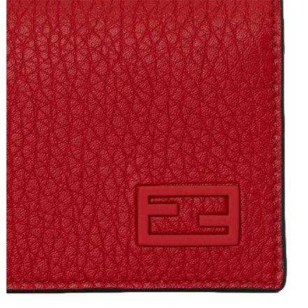 Fendi Red Grained Leather Baguette Logo Card Case Wallet available at Queen Bee of Beverly Hills
