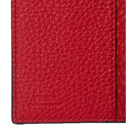 Fendi Red Grained Leather Baguette Logo Card Case Wallet available at Queen Bee of Beverly Hills