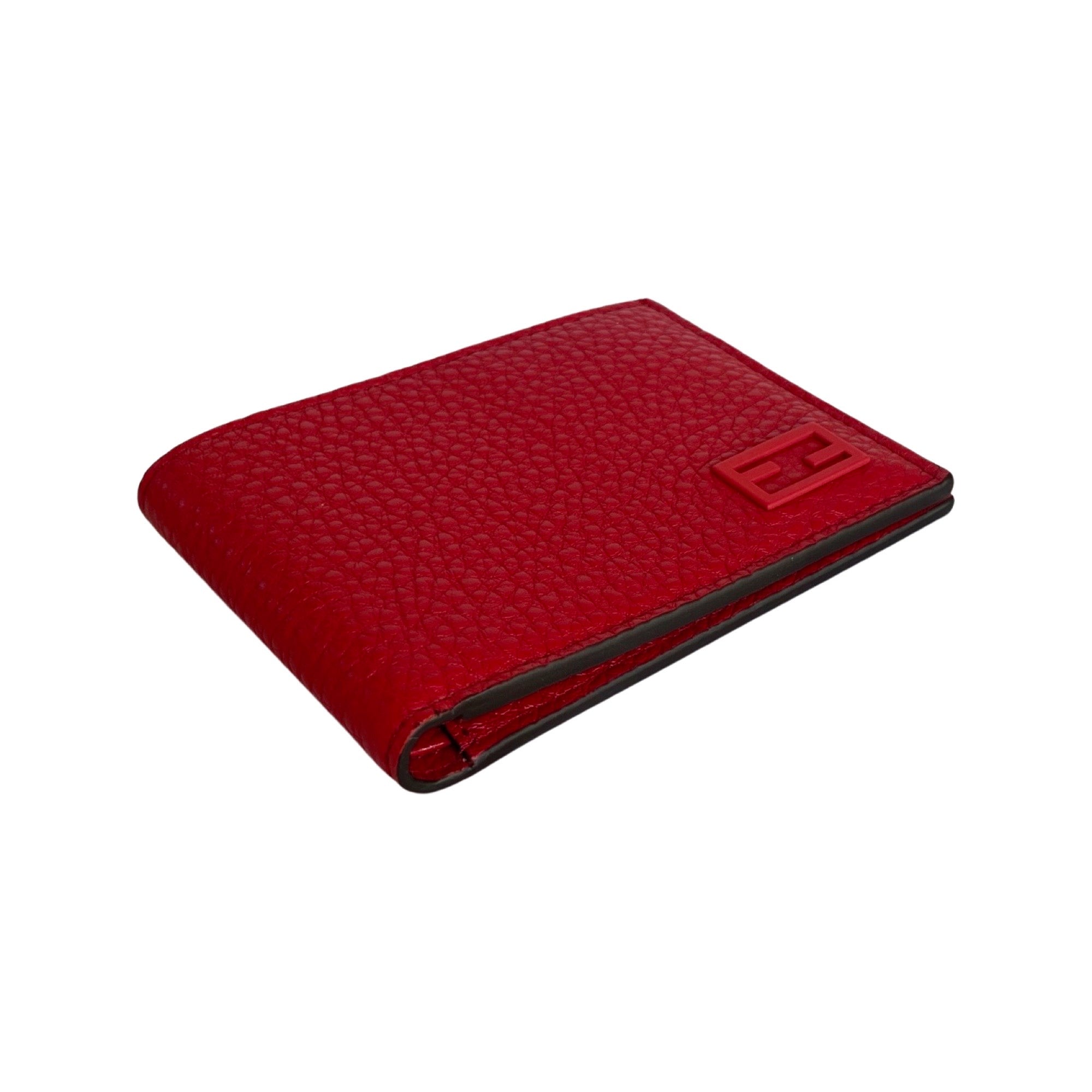 Fendi Red Grained Leather FF Logo Bifold Wallet available at Queen Bee of Beverly Hills