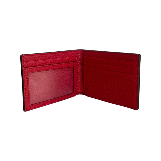 Fendi Red Grained Leather FF Logo Bifold Wallet available at Queen Bee of Beverly Hills