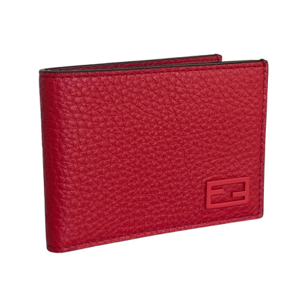Fendi Red Grained Leather FF Logo Bifold Wallet available at Queen Bee of Beverly Hills