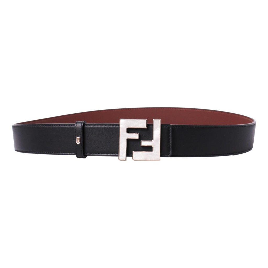 Fendi Reversible Black Brown Leather Silver FF Logo Belt Size 95 7C0424 at_Queen_Bee_of_Beverly_Hills