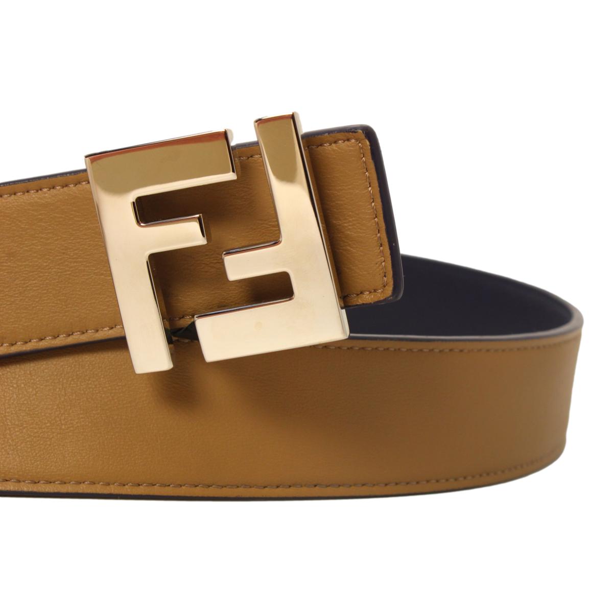 Fendi Reversible Brown Blue Leather FF Belt Size 110/44 7C0424 at_Queen_Bee_of_Beverly_Hills