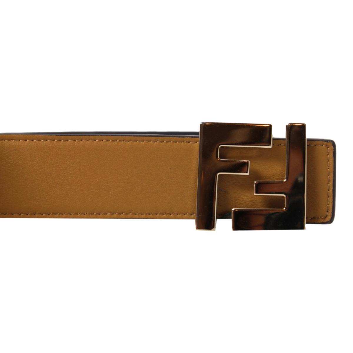 Fendi Reversible Brown Blue Leather FF Belt Size 110/44 7C0424 at_Queen_Bee_of_Beverly_Hills