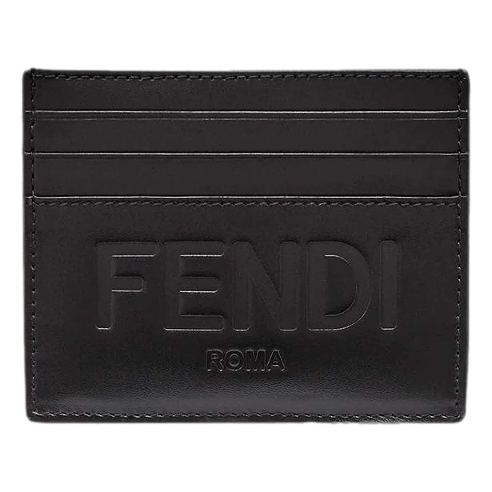 【新発売】 Calfskin Black Roma Fendi Leather Case Card Logo Embossed 小物