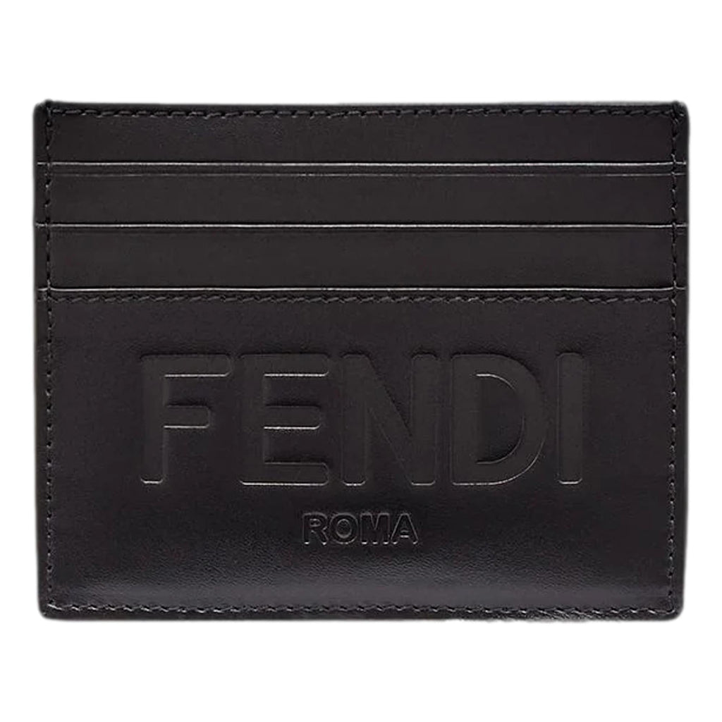 Fendi Roma Black Calfskin Leather Embossed Logo Card Case Wallet – Queen  Bee of Beverly Hills