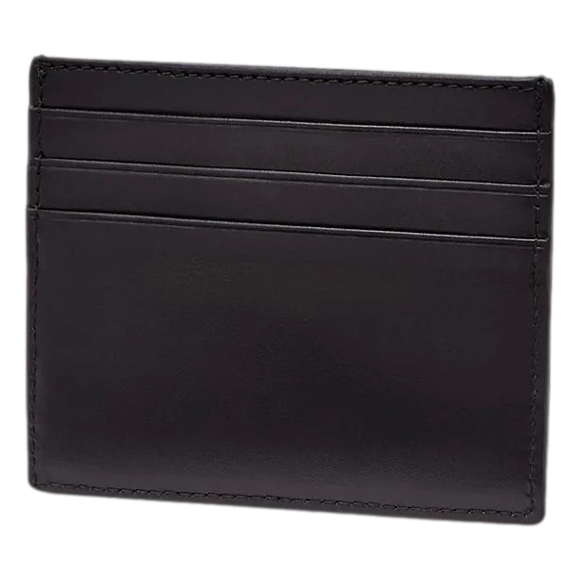 Fendi Roma Black Calfskin Leather Embossed Logo Card Case Wallet available at Queen Bee of Beverly Hills